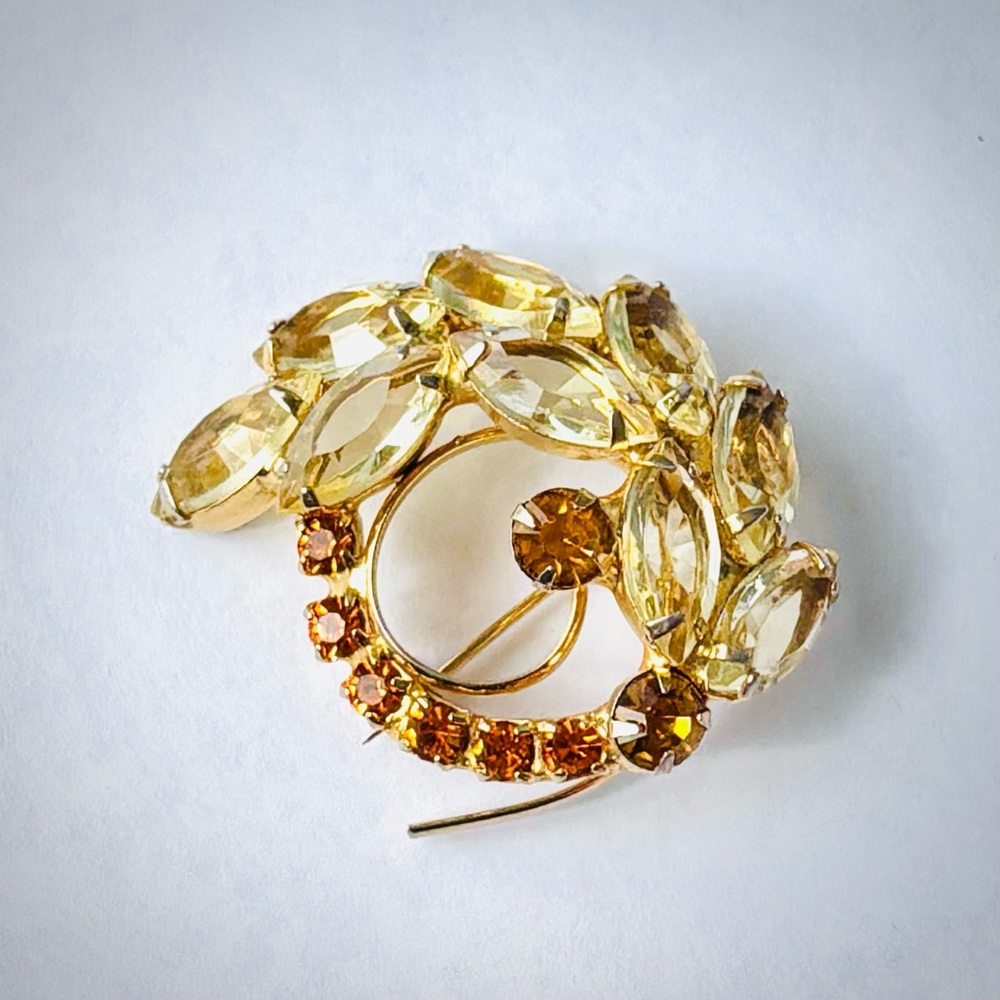 Vintage Juliana D & E Rhinestone Brooch Amber Yellow